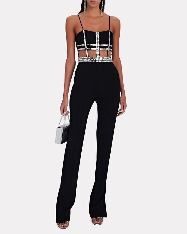 Crystal Embroidered Cage Corset Jumpsuit