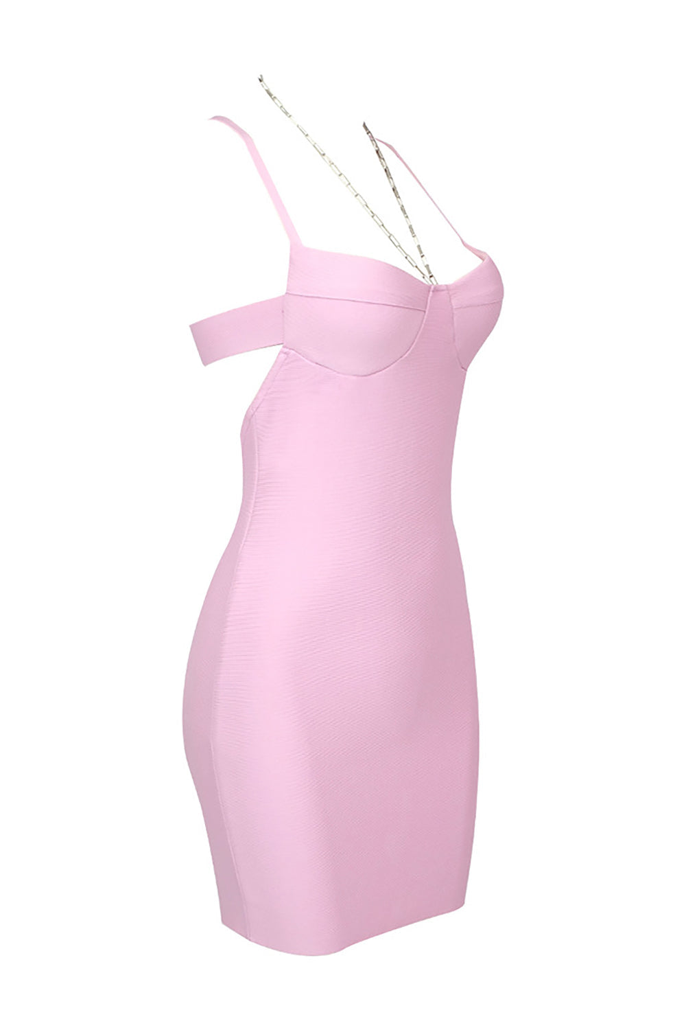 Halter Chain Show-back Mini Pink Dress