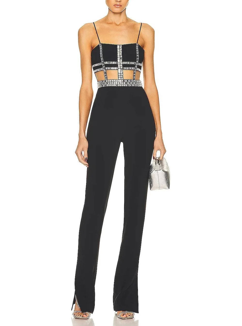 Crystal Embroidered Cage Corset Jumpsuit