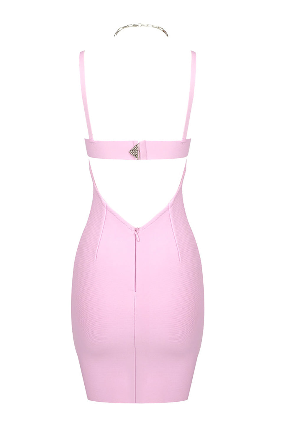 Halter Chain Show-back Mini Pink Dress