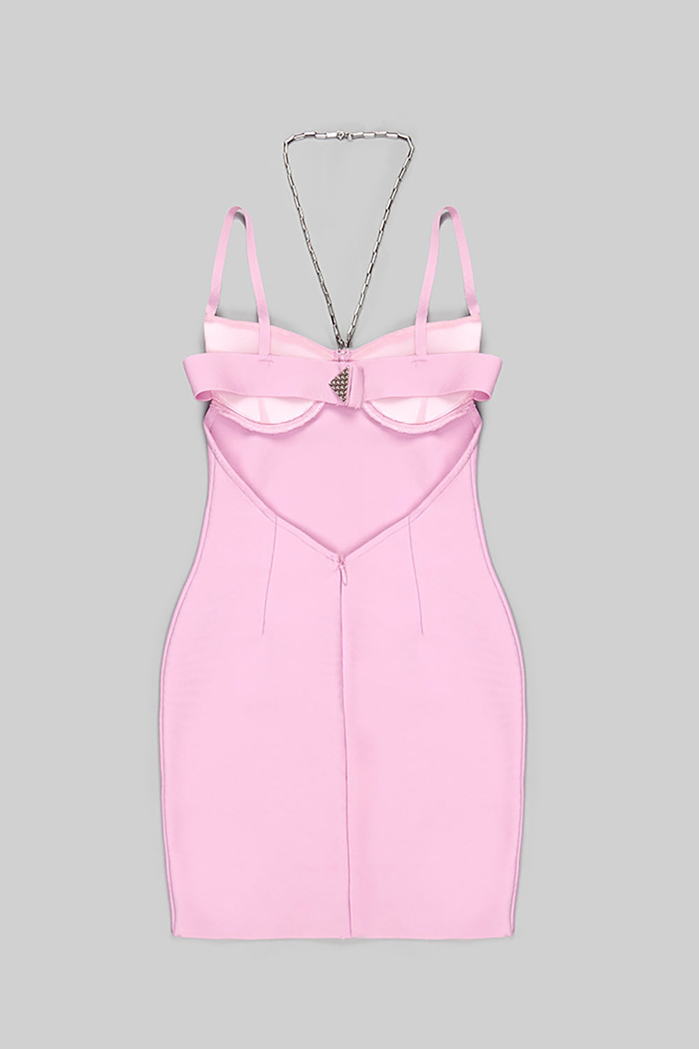 Halter Chain Show-back Mini Pink Dress