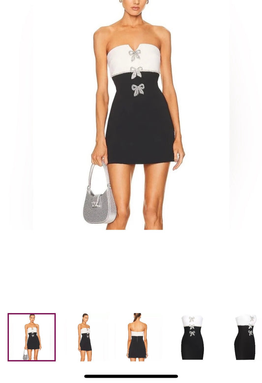 Strapless Bow Embellished Two-Tone Mini Dress