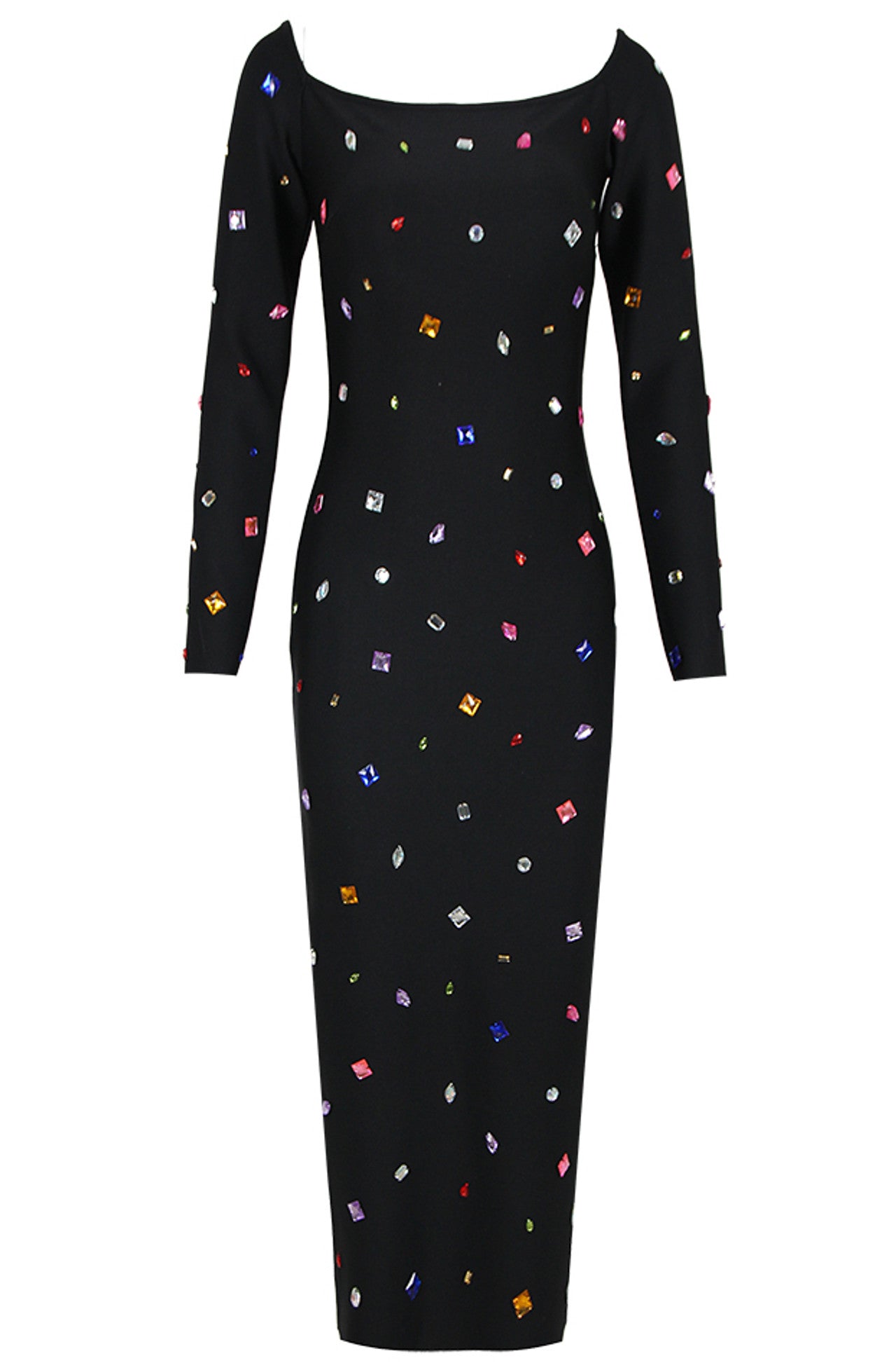 Long Sleeve Crystal Midi Dress Black