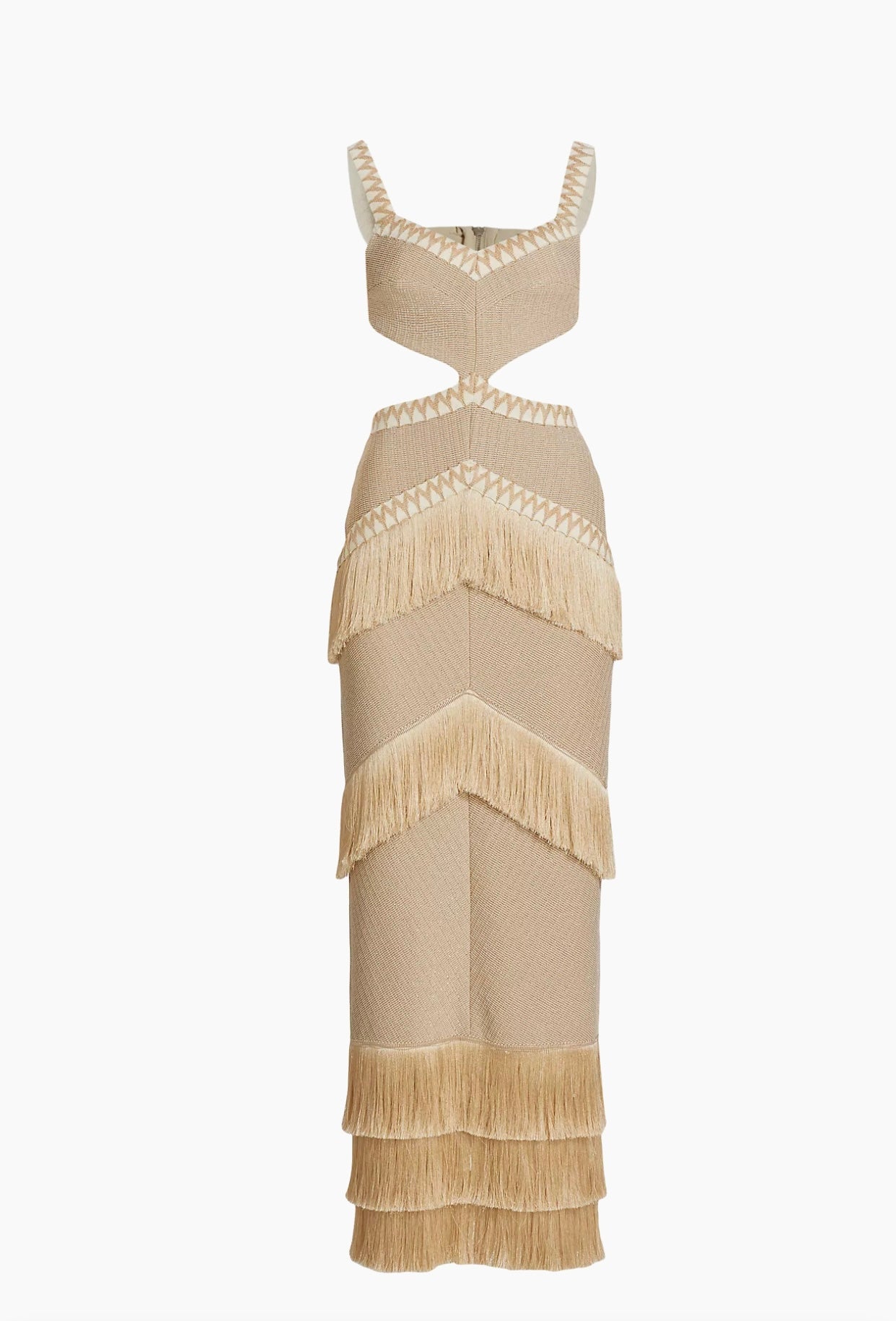 Metallic Knit Maxi Dress With Fringe Trim