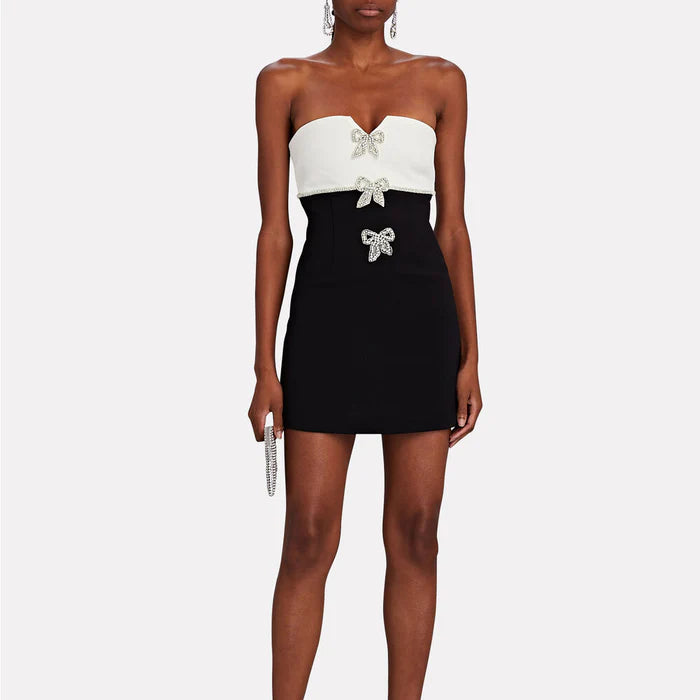 Strapless Bow Embellished Two-Tone Mini Dress