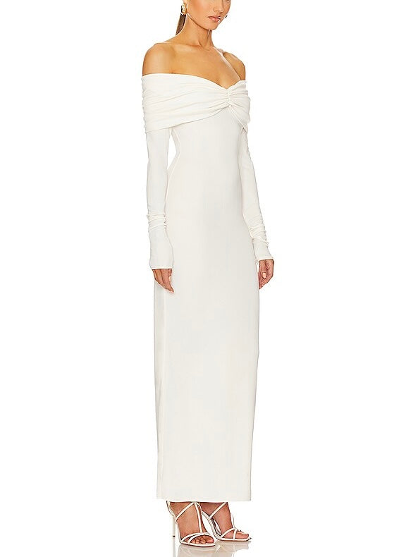 Long Sleeve Off Shoulder Maxi Dress White