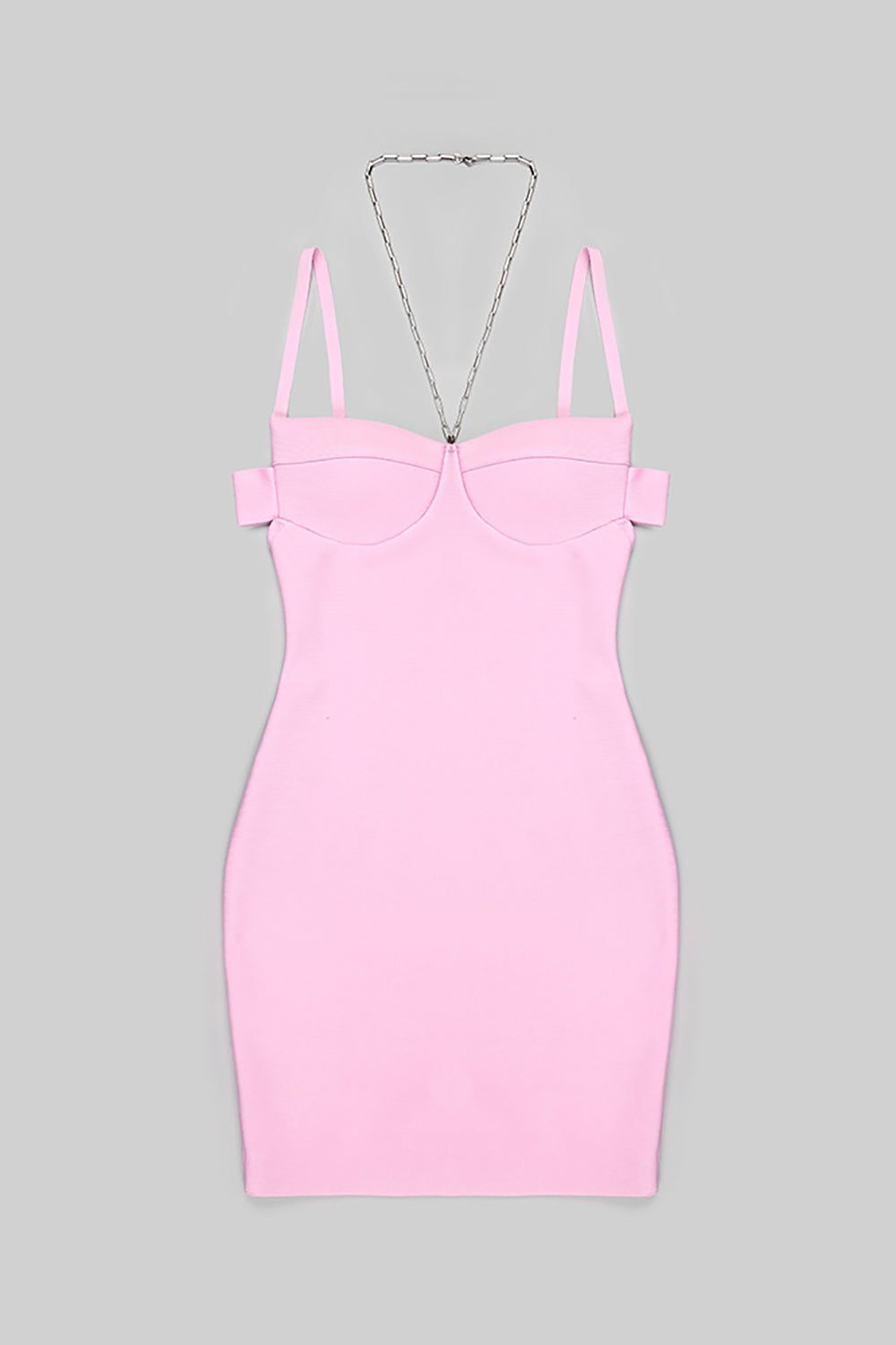 Halter Chain Show-back Mini Pink Dress